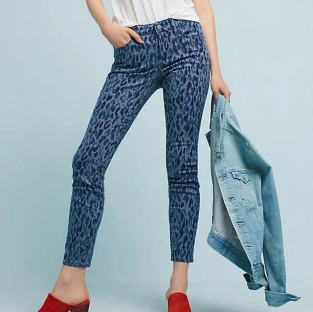 Anthropologie Pilcro And The Letterpress Skinny Jeans Size 25 Blue Leopard - Picture 1 of 12